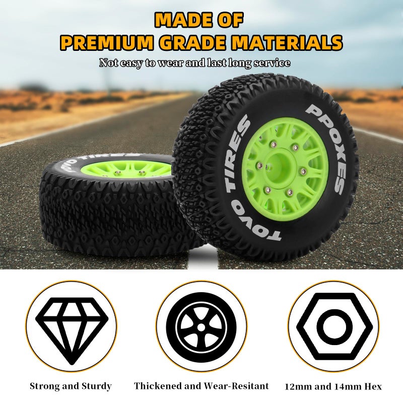 daitoku 12mm/14mm/17mm Hex RC Wheels and Tires RC Truck Tires 1/10 Scale Tyres Detachable Replacement RC Car Tires for Arrma Senton Tires Slash Tires Axial Fury Redcat Rc4wd Hex (Green) - Image 3